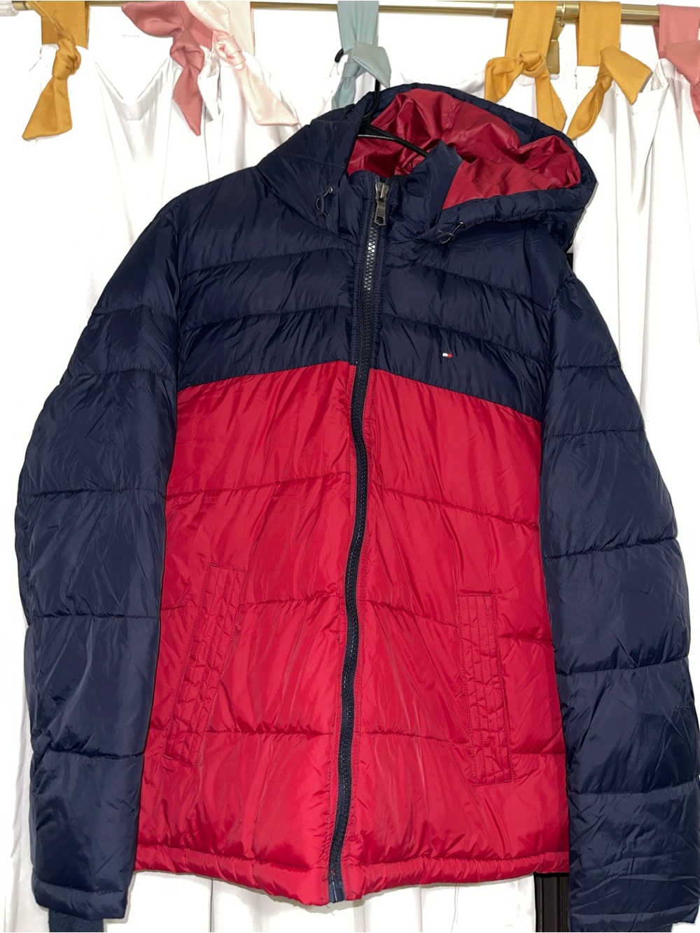 Tommy Hilfiger Navy and Red Kids Puffer Jacket with Hood